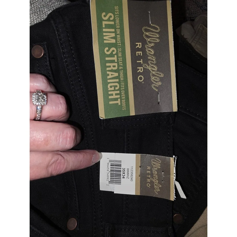 Wrangler Retro Slim Straight Jeans Mens 35x34 Black Stretch Denim 88MWZ